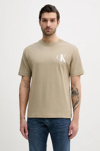 Bavlnené tričko Calvin Klein Jeans pánske, béžová farba, s potlačou, J30J327475