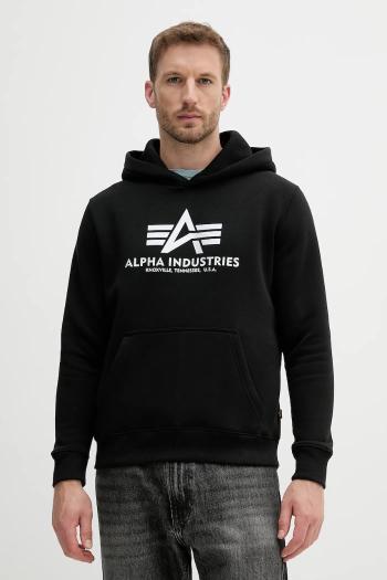 Mikina Alpha Industries čierna farba, s kapucňou, s potlačou, 146343.423