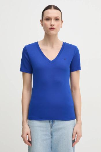 Bavlnené tričko Tommy Hilfiger dámske, modrá farba, WW0WW40584