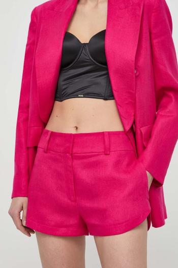 Ľanové šortky Luisa Spagnoli AUSILIO RUNWAY COLLECTION ružová farba, jednofarebné, stredne vysoký pás, 541135,