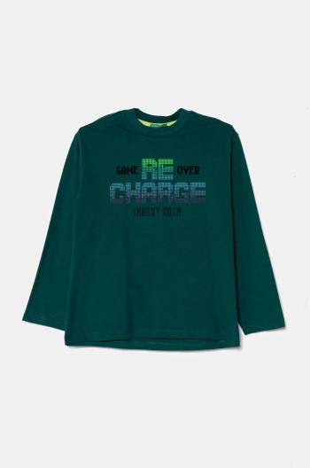 Detská bavlnená košeľa s dlhým rukávom United Colors of Benetton zelená farba, s potlačou, 3EG9C10M6