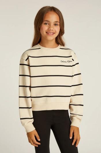 Detská bavlnená mikina Calvin Klein Jeans béžová farba, vzorovaná, IG0IG02751