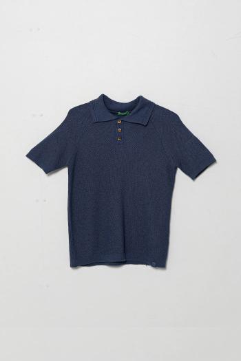 Detské polo tričko s prímesou ľanu United Colors of Benetton tmavomodrá farba, jednofarebné, 104NC3005