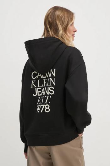 Mikina Calvin Klein Jeans dámska, čierna farba, s kapucňou, s potlačou, J20J224911