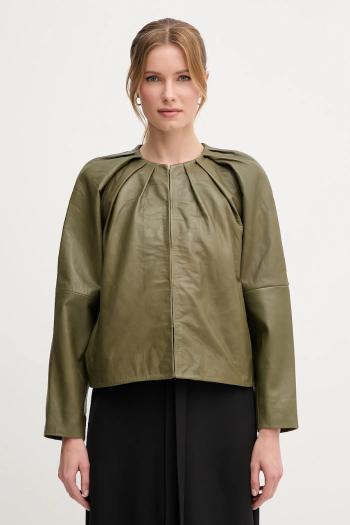 Kožená bunda Pedro del Hierro zelená farba, prechodná, 5499141