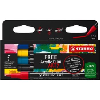 STABILO FREE Acrylic T100 1 – 2 mm, Royal – balenie 5 farieb (4006381576550)