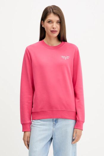 Bavlnená mikina Tommy Jeans ružová farba, s potlačou, DW0DW21960