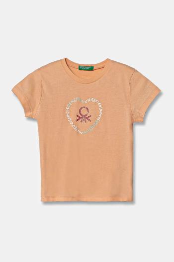 Detské bavlnené tričko United Colors of Benetton oranžová farba, 3I1XG10HU