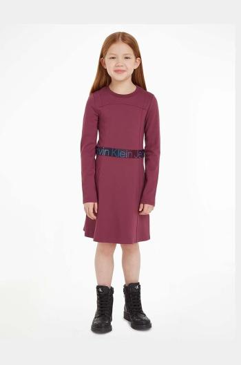 Dievčenské šaty Calvin Klein Jeans fialová farba, mini, áčkový strih