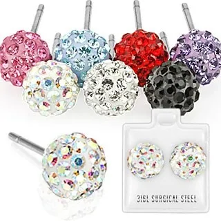 Guľôčkové náušnice z chirurgickej ocele so zirkónmi, 7 mm - Farba: Aqua modrá