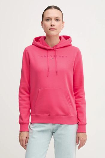 Mikina Tommy Jeans ružová farba, s kapucňou, s nášivkou, DW0DW20304