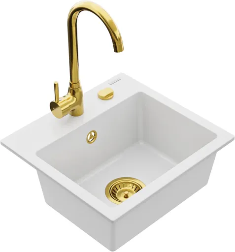 MEXEN/S MEXEN/S - Milo granitový drez 1-miska vrátane batérie Telma, biela 6505-20-670200-50