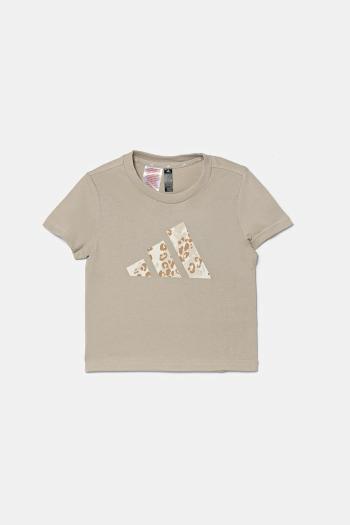 Detské bavlnené tričko adidas béžová farba, KC5450