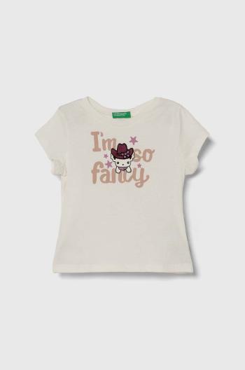 Detské bavlnené tričko United Colors of Benetton béžová farba