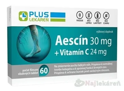 PLUS LEKÁREŇ Aescín 30 mg + Vitamín C 24 mg 60 tbl