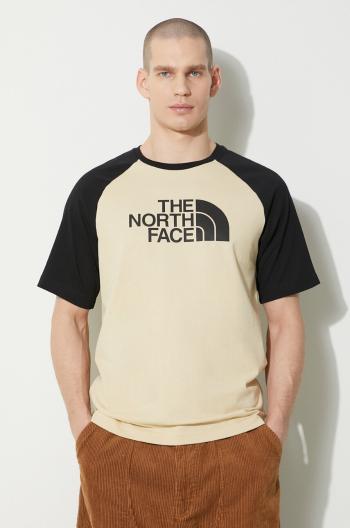 Bavlnené tričko The North Face M S/S Raglan Easy Tee pánske, béžová farba, vzorované, NF0A87N73X41