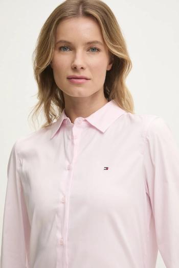 Košeľa Tommy Hilfiger dámska, ružová farba, regular, s klasickým golierom, WW0WW44084