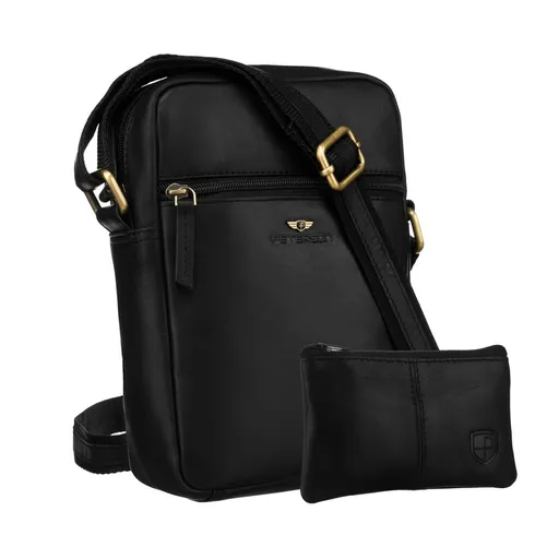 Pánska kožená crossbody taška v čiernej farbe s púzdrom na kľúče - Peterson