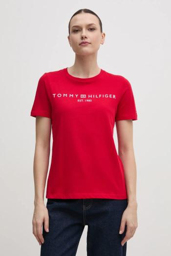 Bavlnené tričko Tommy Hilfiger dámsky, červená farba, WW0WW40276