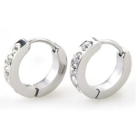 Lesklé kĺbové náušnice, oceľ 316L, číre zirkóniky, strieborný odtieň