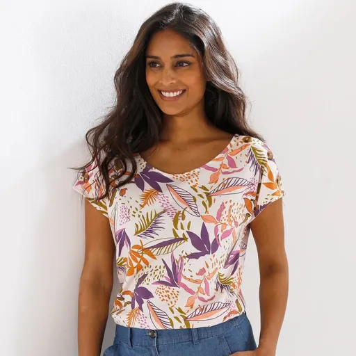 Tričko s potlačou a gombíkovou légou na pleci