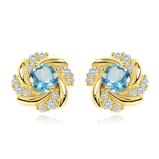 Náušnice zo žltého 9K zlata s modrým topásovým kvetom