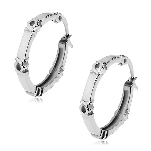 Lesklé náušnice - kruhy s kreolským motívom, strieborná farba