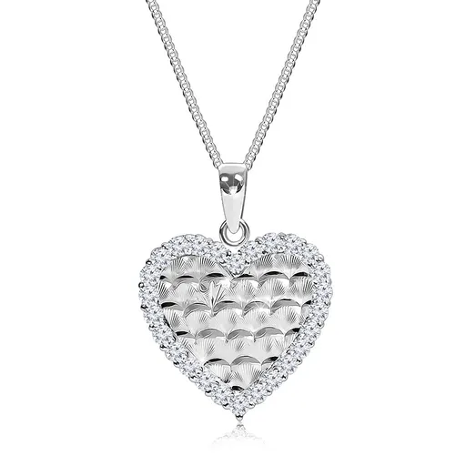 Strieborný 925 náhrdelník, srdiečko s ligotavými oblúčikmi a čírym lemom