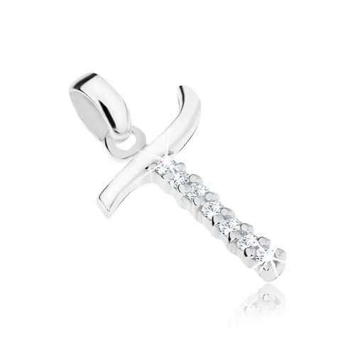 Strieborný 925 prívesok, písmeno T s hladkou a zirkónovou líniou