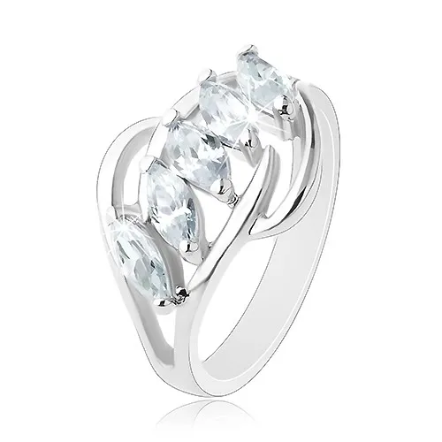 Ligotavý prsteň, línia čírych zirkónov, rozdelené konce ramien - Veľkosť: 52 mm