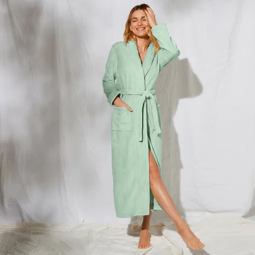 Fleecový župan so šálovým golierom, dĺžka 130 cm, hebký na dotyk