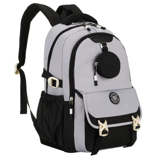 Šedo-čierny školský batoh z odolného polyesteru s dodatočnou taštičkou - Peterson