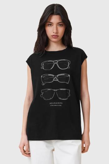 Bavlnená blúzka AllSaints SUNNIES čierna farba, s potlačou, W163JC
