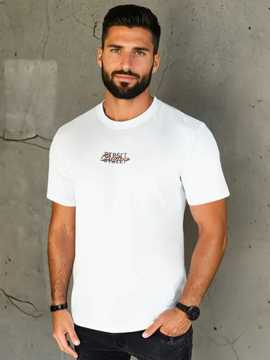 Pánske biele tričko s potlačou Dstreet RX5421