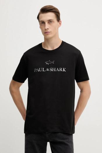 Bavlnené tričko Paul&Shark Knitwear pánske, čierna farba, s potlačou, 99311007
