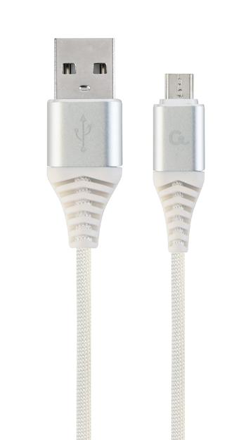 Kabel CABLEXPERT CC-USB2B-AMmBM-2M-BW2 USB 2.0 AM na MicroUSB (AM/BM), 2m, opletený, bílo-stříbrný, blister, PREMIUM QUALITY