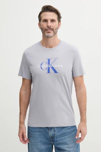 Bavlnené tričko Calvin Klein Jeans pánske, fialová farba, s potlačou, LV040EM286