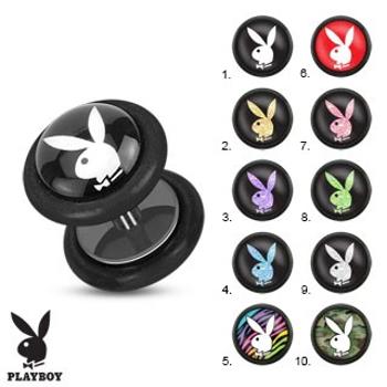 Oceľový fake plug do ucha, čierna farba, motív zajačika Playboy - Symbol: PB01