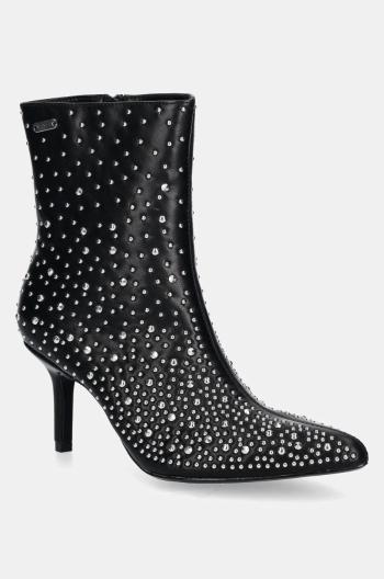 Členkové topánky Pepe Jeans PRISTINA SHINY dámske, čierna farba, na vysokom podpätku, PLS50570