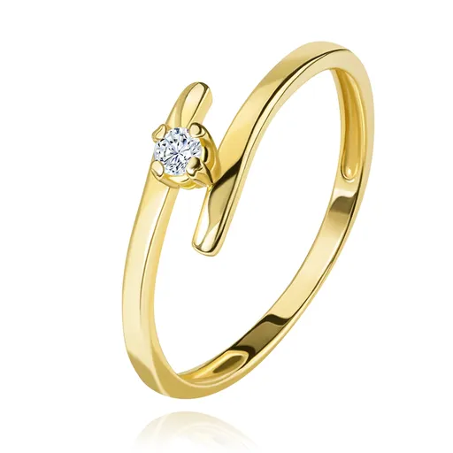 Diamantový prsteň v žltom 14K zlate - žiarivý číry briliant, tenké predĺžené ramená - Veľkosť: 59 mm