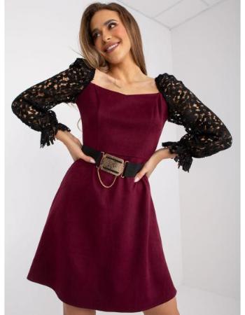 Dámské šaty s páskem mini MARBELLA bordó 