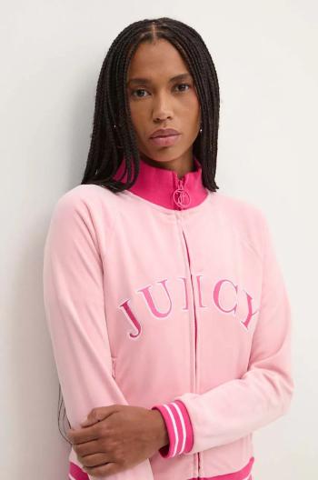 Velúrová mikina Juicy Couture TANYA TRACKTOP ružová farba, s nášivkou, JCSCT224417