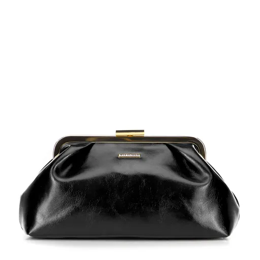 Dámska kabelka z imitácie kože so zapínaním na kovovú sponu čierna 100-4Y-226-1