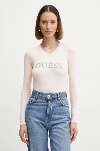 Sveter Guess HOLLY dámsky, ružová farba, tenký, W5RR38 Z2NQ2