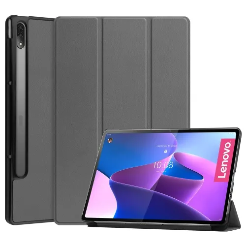LEATHER Zaklápací obal pre Lenovo Tab P12 Pro šedý