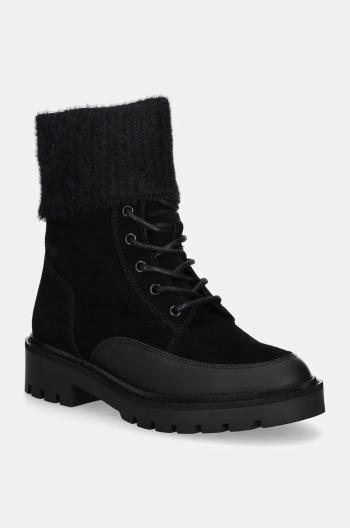 Členkové topánky Calvin Klein Jeans COMBAT MID LACE UP BOOT WL dámske, čierna farba, na plochom podpätku, YW0YW01599