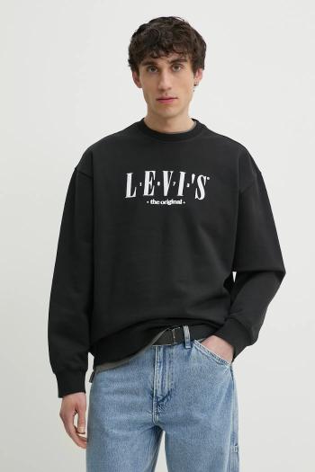 Bavlnená mikina Levi's pánska, čierna farba, s potlačou