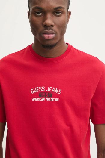 Bavlnené tričko Guess Jeans pánske, červená farba, s potlačou, M5RI77 K8FQ4