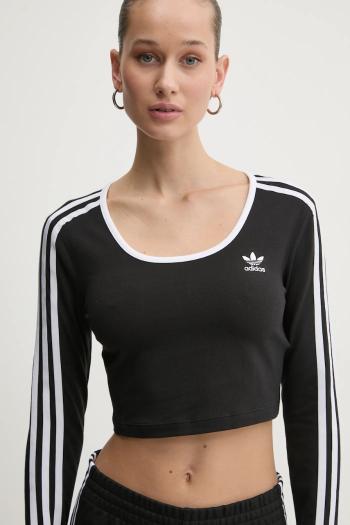 Tričko s dlhým rukávom adidas Originals 3S LS CROP dámske, čierna farba, JD4624