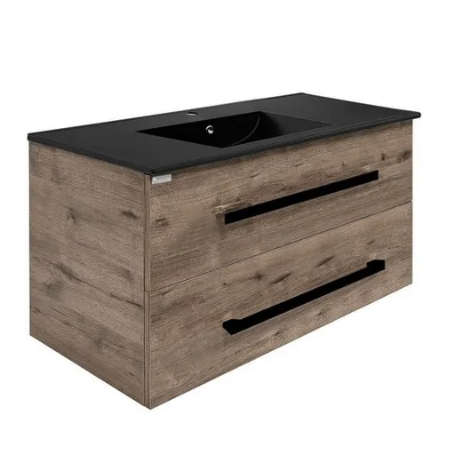 Kúpeľňová skrinka s čiernou úchytkou a umývadlom SAT Cube Way 100x53x46 cm dub Wellington mat CUBE46C1002DWMODC